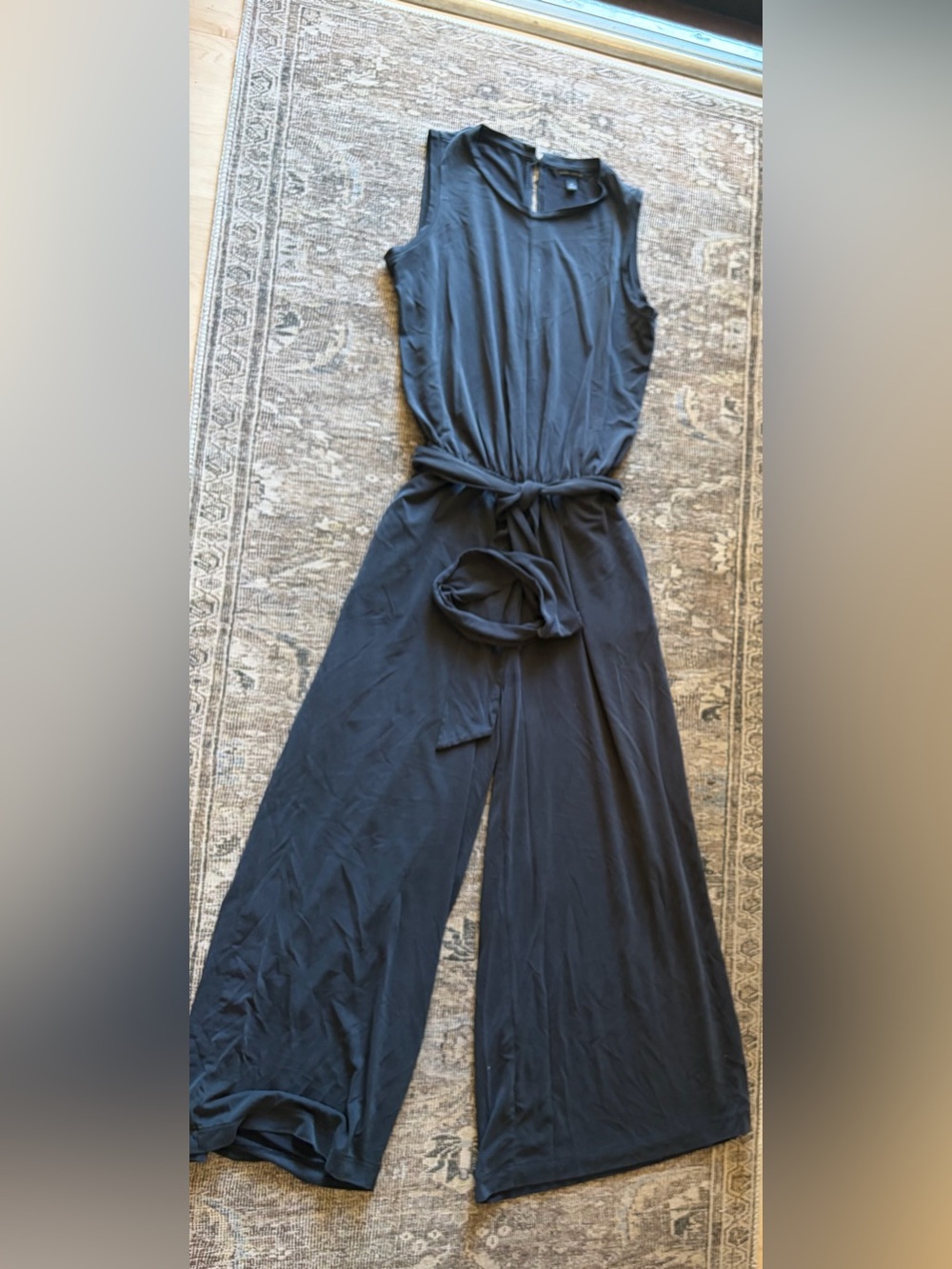 Banana Republic Sleeveless Black Wide-Leg Jumpsuit with Waist Tie